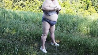 Mother-in-law Undressed in the Park and Pisses in Front of Everyone