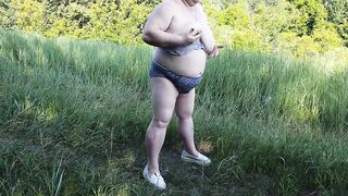 Mother-in-law Undressed in the Park and Pisses in Front of Everyone