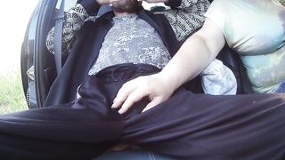 In the Car in the Parking Lot, My Girlfriend Jerks off My Dick Until I Cum