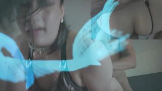 Asian TS April Rae covered in cum after suck and fuck