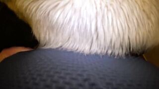 Risky Outdoor & Indoor Blowjob in Stockings & White Fur Coat - Messy Cum Finish 297